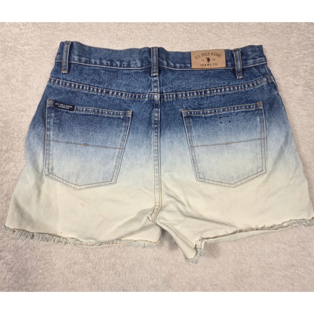 US Polo Assn Denim Shorts Womens 11/12 Blue White Ombre Dip Dye Raw Hem 90s